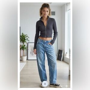 TNA Black Ribbed Zip Crop Jacket